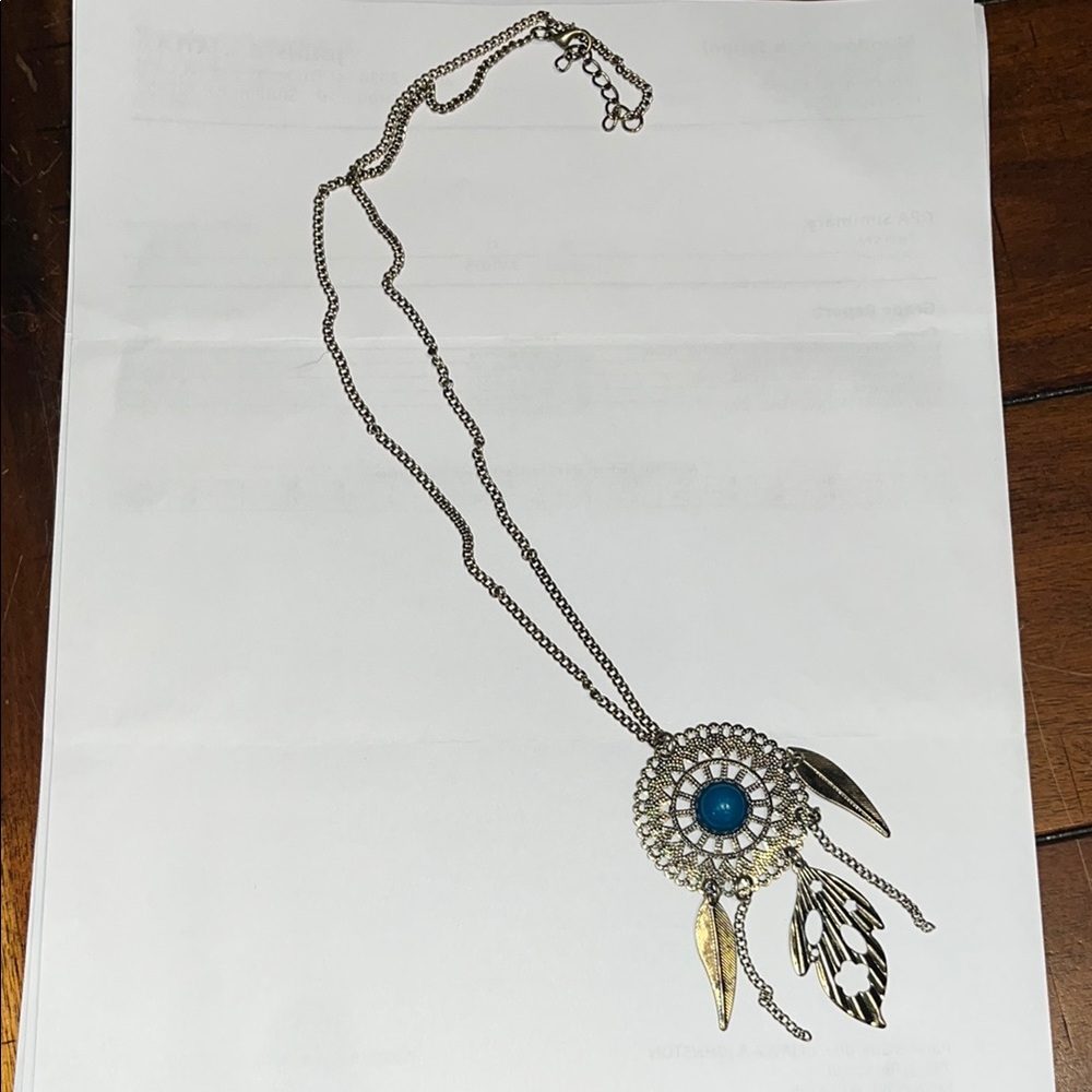 Gold and Blue Dreamcatcher Necklace